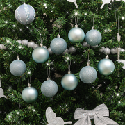 Set of 10 Mixed Ice Blue Glitter Baubles