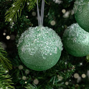 Set of 3 Round Sage Green Glitter Frosted Baubles