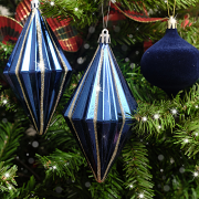 Set of 4 Navy Blue & Silver Glitter Diamond Baubles