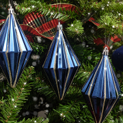 Set of 4 Navy Blue & Silver Glitter Diamond Baubles