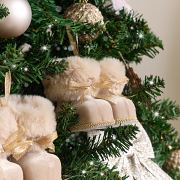 Set of 3 Blush Pink & Gold Fur Winter Boots Baubles