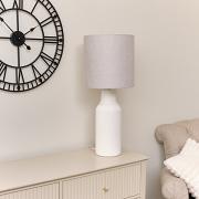 Tall White Ceramic Table Lamp with Grey Shade