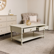 Large Pale Taupe Bobbin Bobble 2 Drawer Coffee Table