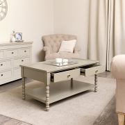 Large Taupe Grey Bobbin Bobble 2 Drawer Coffee Table