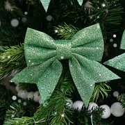 Set of 4 Sage Green Glitter Christmas Bows