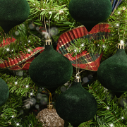 Set Of 6 Dark Green Velvet Flocked Baubles