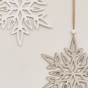 Set of 2 Large White & Rustic Wooden Hanging Christmas Snowflakes