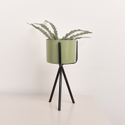 Set of 2 Sage Green Metal Planter Pots with Stand