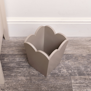 Taupe Wooden Scalloped Edge Waste Paper Bin