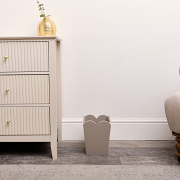 Taupe Wooden Scalloped Edge Waste Paper Bin