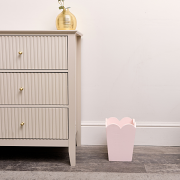 Pink Wooden Scalloped Edge Waste Paper Bin