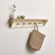 Cream & Mango Wood Wall Shelf with Hooks