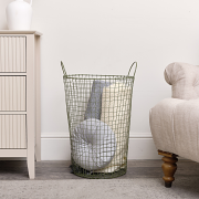 Large Olive Green Metal Wire Storage / Laundry Basket