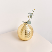 Gold Metal Ribbed Swirl Vase - 17cm