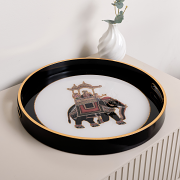 Large Round Black, White & Gold Elephant Serving Tray