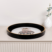 Large Round Black, White & Gold Elephant Serving Tray