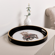 Large Round Black, White & Gold Elephant Serving Tray