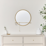 Round Gold Mirror With Jewellery Hooks - 50cm x 50cm