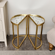 Gold Set of 2 Semi Circle Printed Mirrored Side Table