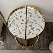 Gold Set of 2 Semi Circle Printed Mirrored Side Table