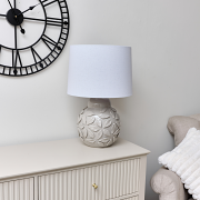 Large Taupe Grey Leaf Patterned Ceramic Table Lamp with White Shade