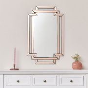 Pink Glass Art Deco Rectangle Wall Mirror - 80cm x 50cm