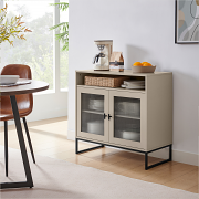 Large Two Door Reeded Glass Sideboard - Hesley Taupe Stone Range