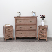 3 Drawer Chest Of Drawers & Pair of Wooden 3 Drawer Bedside Tables - Hessian Range