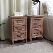 3 Drawer Chest Of Drawers & Pair of Wooden 3 Drawer Bedside Tables - Hessian Range