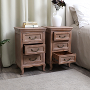 3 Drawer Chest Of Drawers & Pair of Wooden 3 Drawer Bedside Tables - Hessian Range