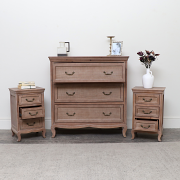 3 Drawer Chest Of Drawers & Pair of Wooden 3 Drawer Bedside Tables - Hessian Range