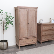 Large Wooden Wardrobe, Wooden 3 Drawer Chest Of Drawers & Pair of Wooden 3 Drawer Bedside Table - Hessian Range