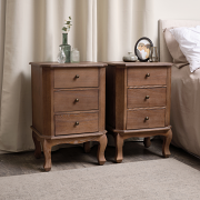 Pair Of 2 Dark Wood 3 Drawer Bedside Table - Ashwell Range