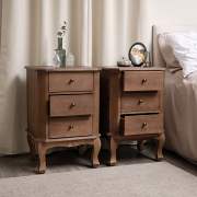 Pair Of 2 Dark Wood 3 Drawer Bedside Table - Ashwell Range