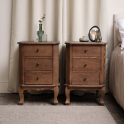 Pair Of 2 Dark Wood 3 Drawer Bedside Table - Ashwell Range