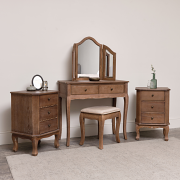 Dark Wood Dressing Table Desk with Triple Mirror, Stool and Pair of Bedside Tables - Ashwell Range