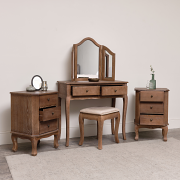 Dark Wood Dressing Table Desk with Triple Mirror, Stool and Pair of Bedside Tables - Ashwell Range