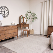 Dark Wood Dressing Table Desk with Triple Mirror, Stool and Pair of Bedside Tables - Ashwell Range