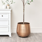 Large Copper Hammered Metal Planter