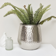 Silver Hammered Metal Planter