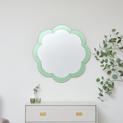 Large Scalloped Green Glass Wall Mirror 81cm x 81cm