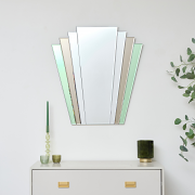 Green & Mocha Glass Art Deco Fan Wall Mirror 75cm x 68cm