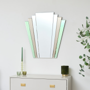 Green & Mocha Glass Art Deco Fan Wall Mirror 75cm x 68cm