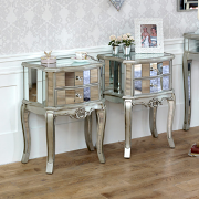 Silver Mirrored Bedroom Furniture, Chest of Drawers, Dressing Table Set & Bedside Tables - Tiffany Range