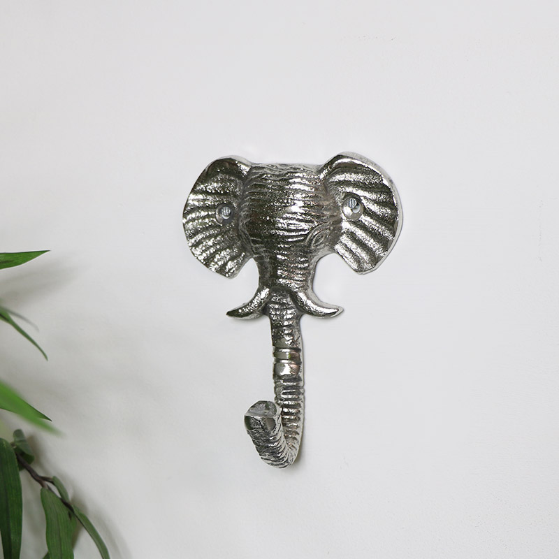 Melody Maison - Silver Elephant Head Wall Hook - Silver