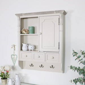 Lyon Range -  Cream Wall Mounted Cupboard with Hooks