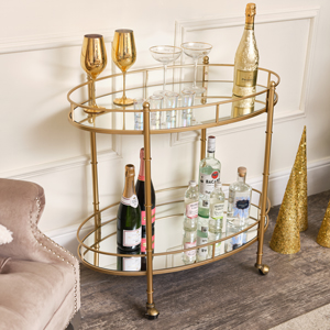 Gold Mirrored Oval Drinks Trolley 