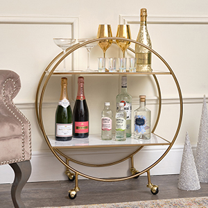 Gold & Marble Round Bar Cart 