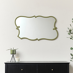 Light Olive Green Vintage Abstract Wall Mirror - 84cm x 53cm