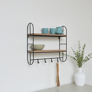 Metal Framed Wall Shelf with Hanging Hooks